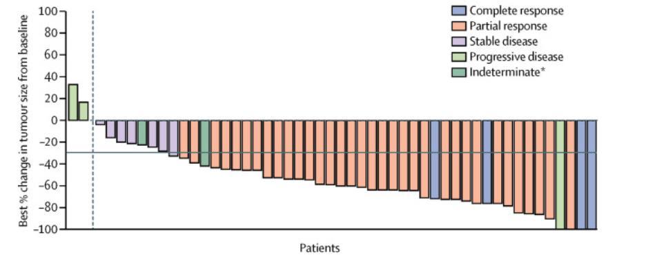 PEMBROLIZUMAB + AXITINIB IN UNTREATED ADVANCED RCC ORR=73% Median PFS 20.9 months (15.4 NE) Reprinted from Lancet Oncol, 19(3), Atkins MB, et al.