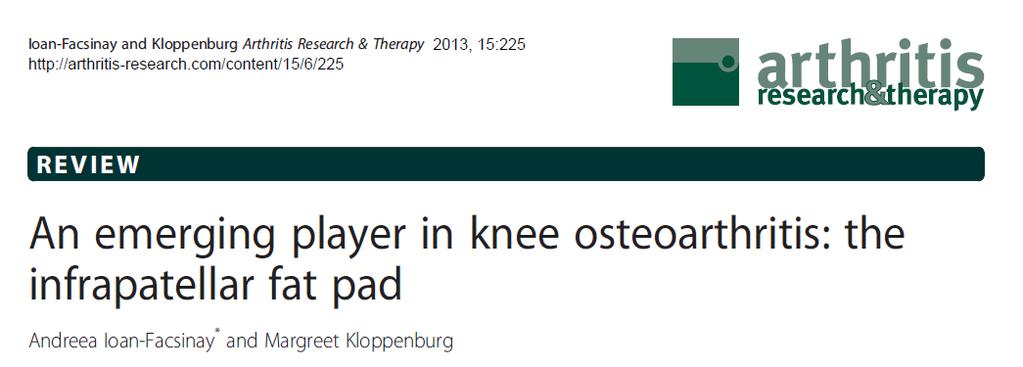 Background: In the knee, the intraarticular, extra synovial fat pad of Hoffa (infrapatellar fat