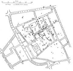 Dr. John Snow s Cholera Map Cholera pandemic reached London in 1842. Dr. Snow began to map each case and death.