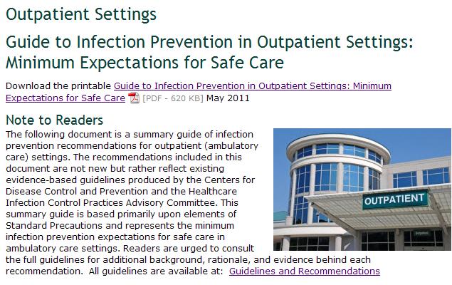 CDC Guide to Infection Prevention in Outpatient Settings: Minimum Expectations for