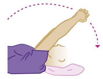 Reach your hand down your back towards your shoulder blades to feel a stretch under your arm.
