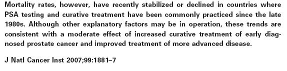 rates have recently stabilized or declined in countries where PSA testing and curative treatment have been commonly practiced but