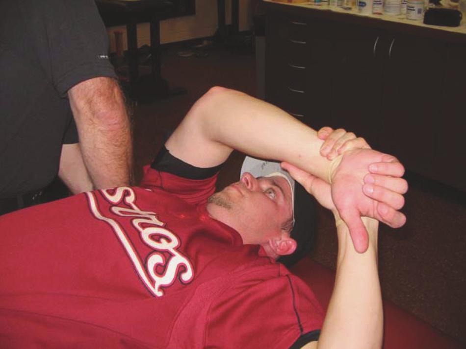 4 Lintner et al The American Journal of Sports Medicine Position 4B. Supine, shoulder abducted to 90 deg and elbow extended.