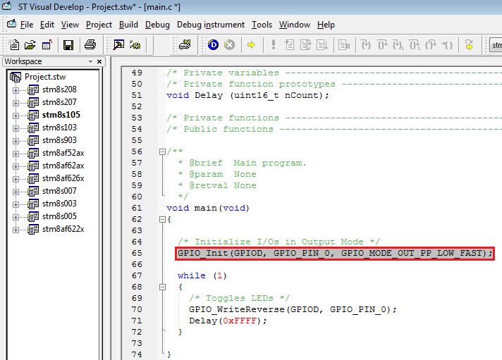 Start a new project for flashing a led 8/18 After the sentence: /* Initialize I/Os in Output Mode */ Modifay