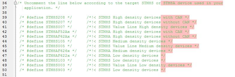Some consideration concerning the SW 3/6 The file stm8s.h defines the MCU that we want to use in our project. See the line from 39 to 50.