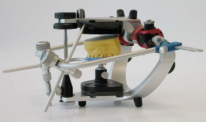 A 6. Articulation of the upper model with face bows of other manufacturers The following accessories are required: Non-KaVo face bow reference kit Mat. No. 0.6. Consisting of: Reference plane (collar + screw) Face bow holder Adapter reference pin This accessory enables face bow systems of other manufacturers to be mounted in the PROTARevo Articulator.
