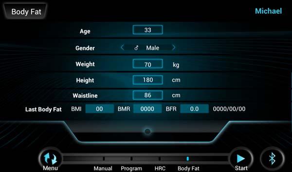 Body Fat Calculator Program Mode Tap the black dot to