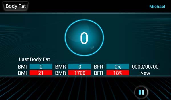 When time counts down to 0, the screen will display BMI (Body mass index), BMR (Basal Metabolic Rate), and BFR (Body Fat