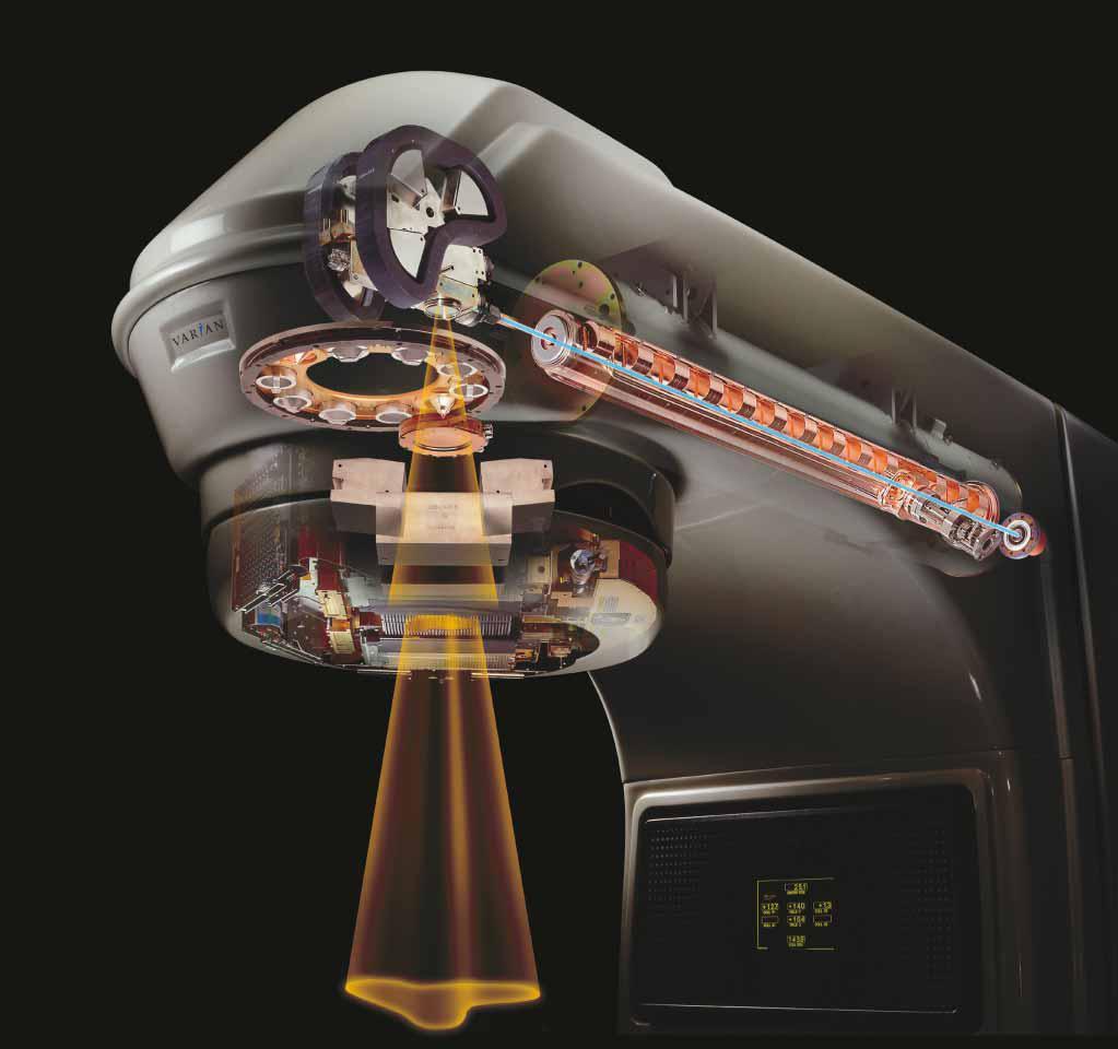 TELETHERAPY Linear Accelerator is large stationary x-ray tube Contains microwave technology that accelerates electrons through a wave guide When electrons hit a heavy metal