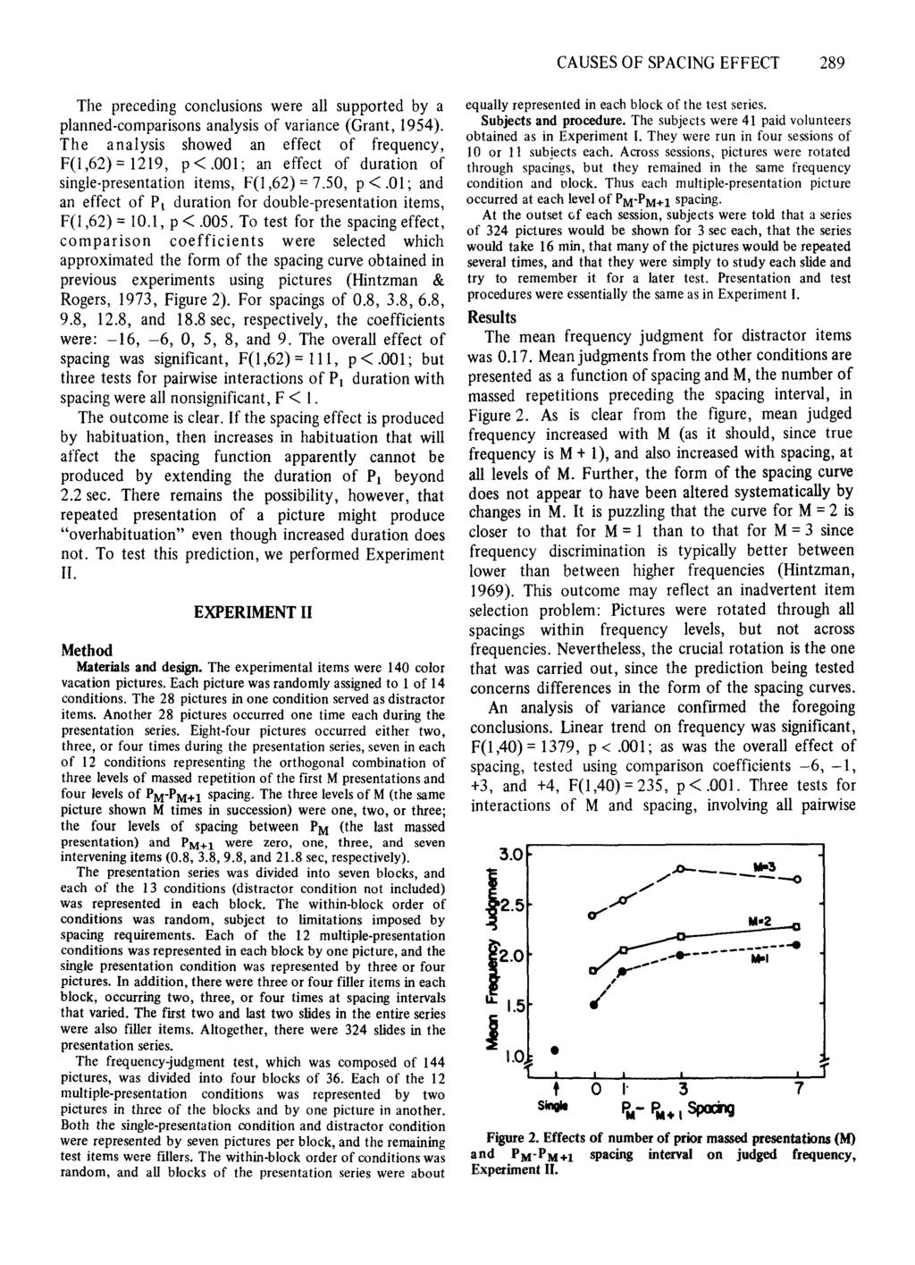 CAUSES OF SPACNG EFFECT 289 The preeding onlusions were all supported by a planned-omparisons analysis of variane (Grant, 1954). The analysis showed an effet of frequeny, F(1,62) = 1219, p<.