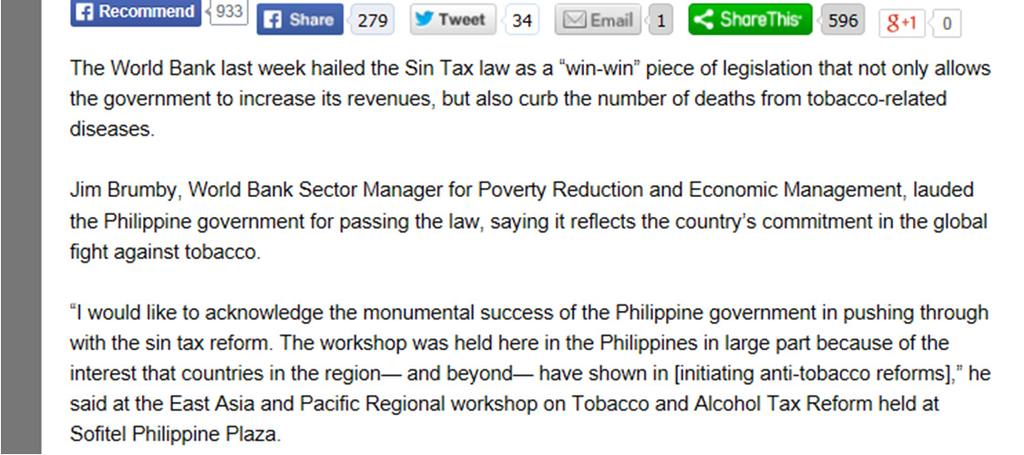 (Jan-Nov 2013) Source: Regional Sin Tax Workshop, Manila, Feb 27, 2014, Roberto Iglesias
