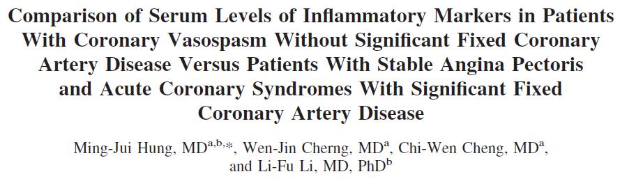 IL-6 was associated with diagnosis of coronary vasospastic angina pectoris in