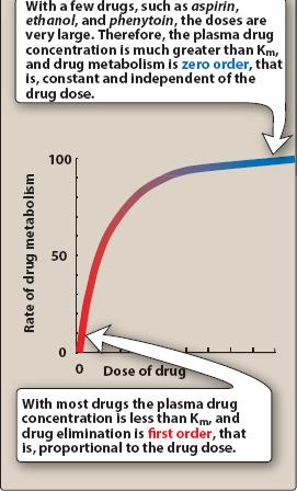 That is, the rate of drug metabolism and elimination is directly proportional to the concentration of free drug, and first-order kinetics is observed.