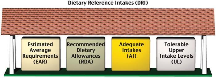 Components the of Dietary Reference Intakes The DRI consist of 4 dietary reference standards for the intake of nutrients designated for specific age,