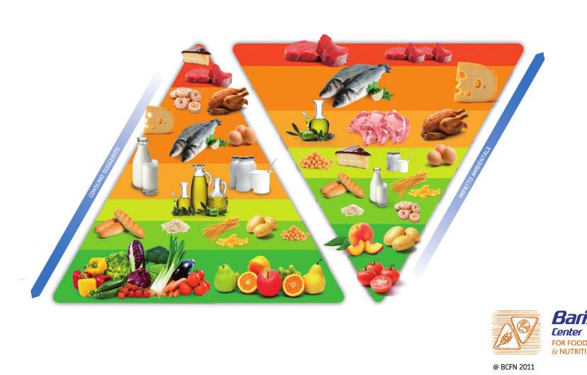 DOUBLE PYRAMID ENVIRONMENTAL PYRAMID Sweets Red meat LOW HIGH Red meat Cheese Eggs White meat Fish Cookies Cheese Fish Oil White meat Bread, Pasta, Rice, Potatoes, Legumes Fruits Vegetables Milk