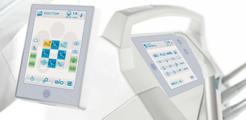 Full Touch multimedia With the integrated intraoral camera or integrated X-ray sensor, the Full Touch control panel microprocessor supports image management and adjustment of their