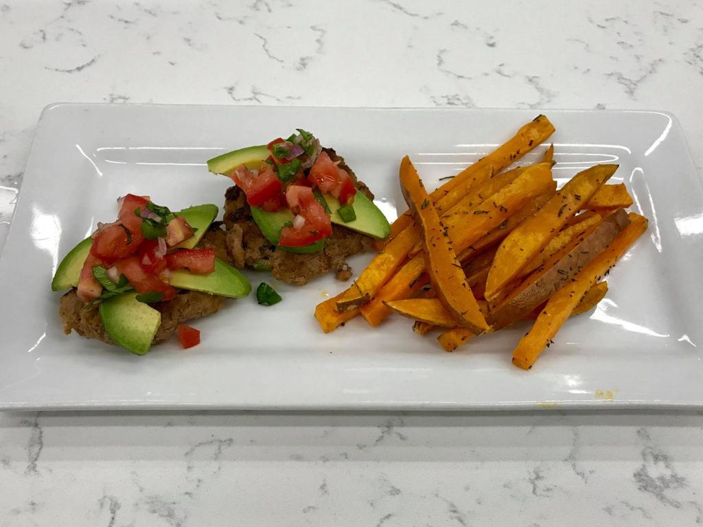 Jalapeño Turkey Burgers with Rosemary Sweet Potato Fries Roma tomatoes jalapeno pepper shallot cilantro lime sweet potato rosemary ground turkey Rosemary is native to the Mediterranean and has been a