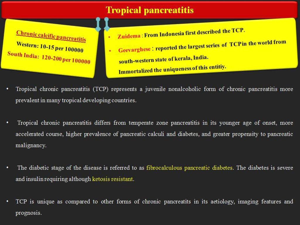 Fig. 1: Overview of Tropical Chronic pancreatitis References: Dr.
