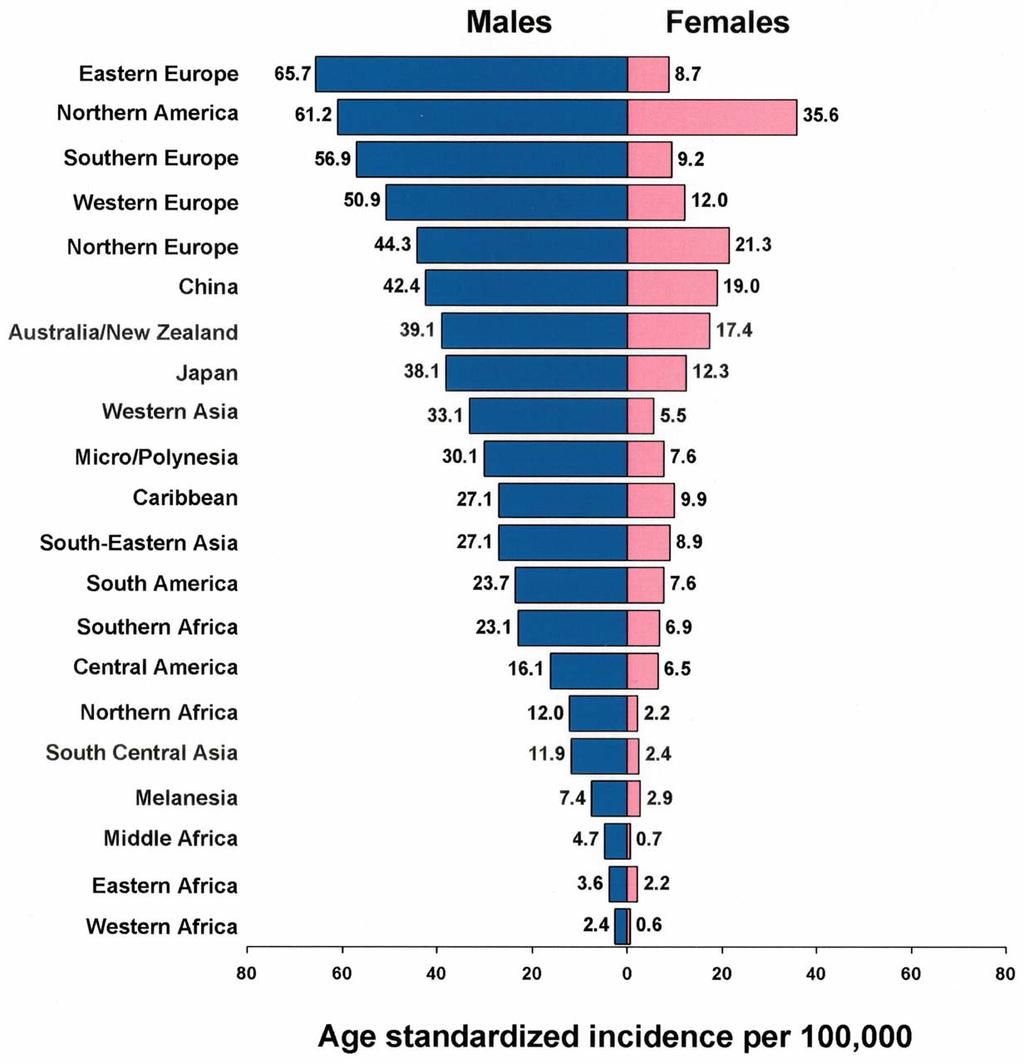Age-standardized incidence rates for lung cancer Source: