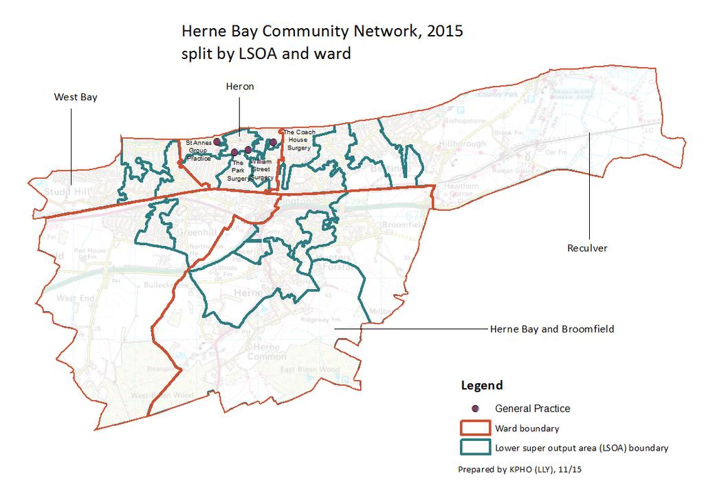 2. Introduction & Objectives 2.1 Community Network Area 2.1.1 Community Network The map below shows the breakdown of Herne Bay Community Network into wards and then into lower super output areas (LSOA s).