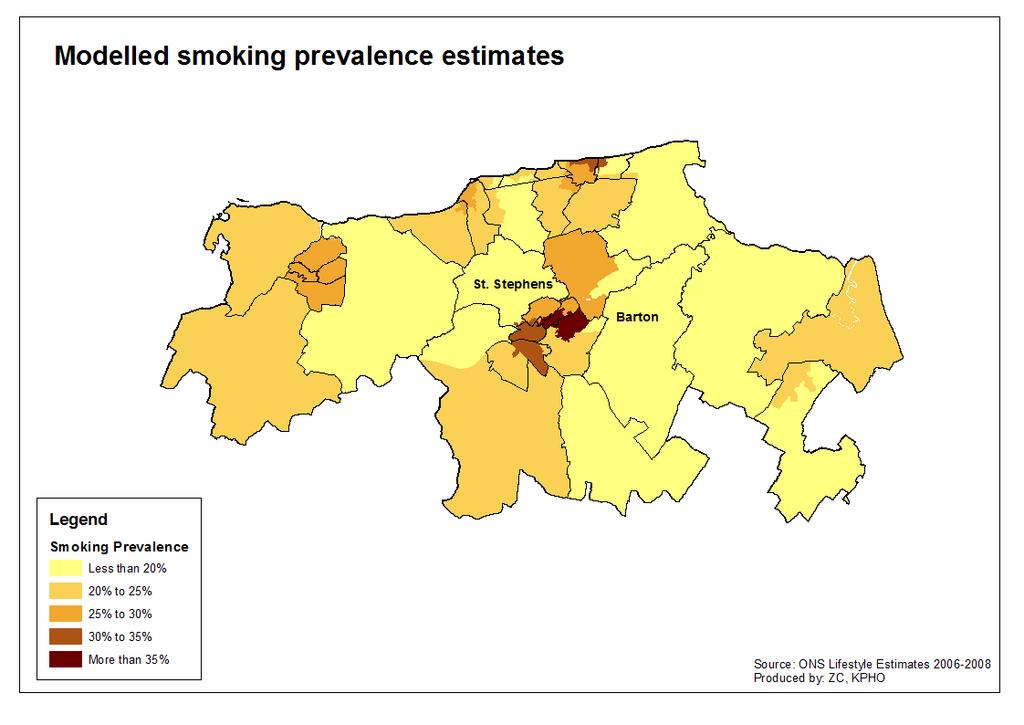 6.3 Smoking 6.3.1 Modelled Adult Obesity Estimates Modelled smoking prevalence figures, at a small area level, were