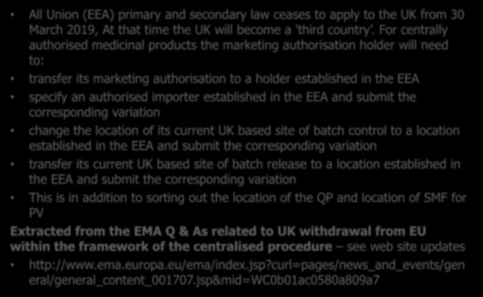 established in the EEA and submit the corresponding variation change the location of its current UK based site of batch control to a location established in the EEA and submit the corresponding