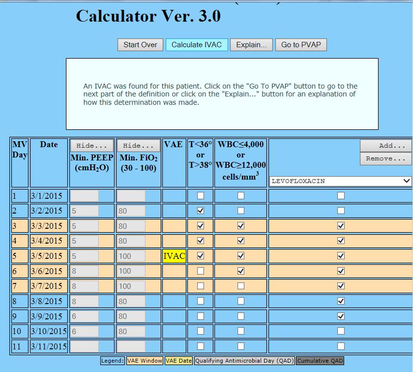 NHSN VAE Calculator 2. Enter temperature, WBC count, antibiotics 3.