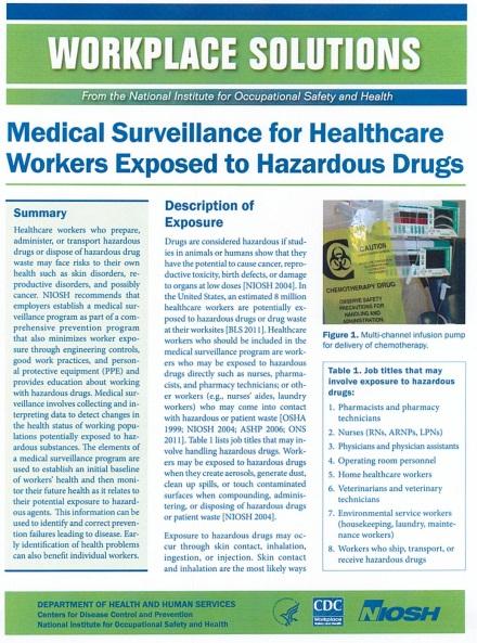 Medical Surveillance for Healthcare Workers Exposed to Hazardous Drugs DHHS (NIOSH) Publication No.