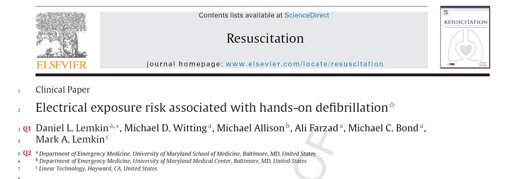 Resuscitation 2014;85:1330-6 Is hands-on defibrillation safe?