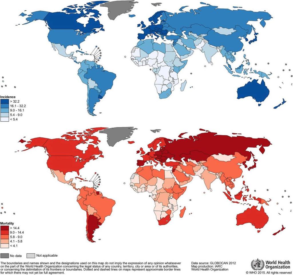 Epidemiology of colorectal cancer 54% of colorectal cancer cases occur in developed countries.
