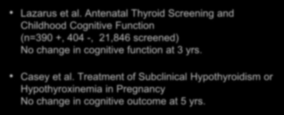 Hypothyroidism in Pregnancy & IQ of children However. Lazarus et al.