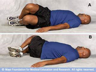 Segmental rotation Segmental rotation is another way to exercise your core muscles: Lie on your back with your knees bent and your back in a neutral position. Tighten your abdominal muscles.