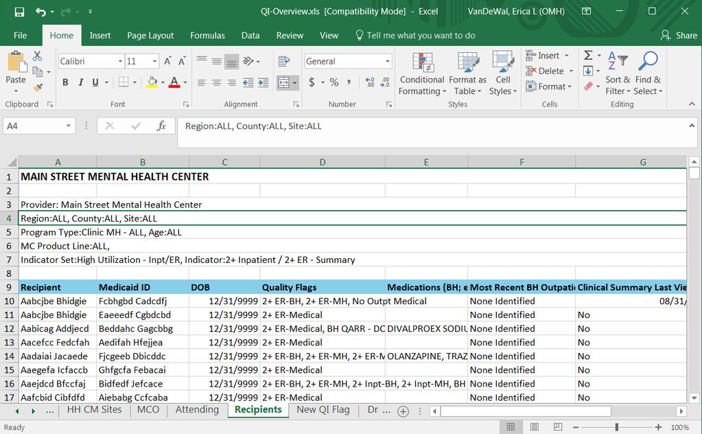 My QI Report: Export to Excel Use Excel export Recipients tab