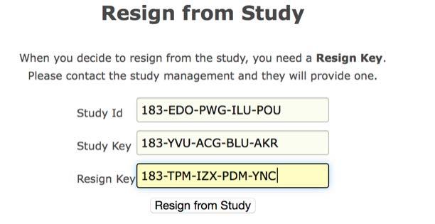 14.4 Resign from a Study (client) The participant can resign from