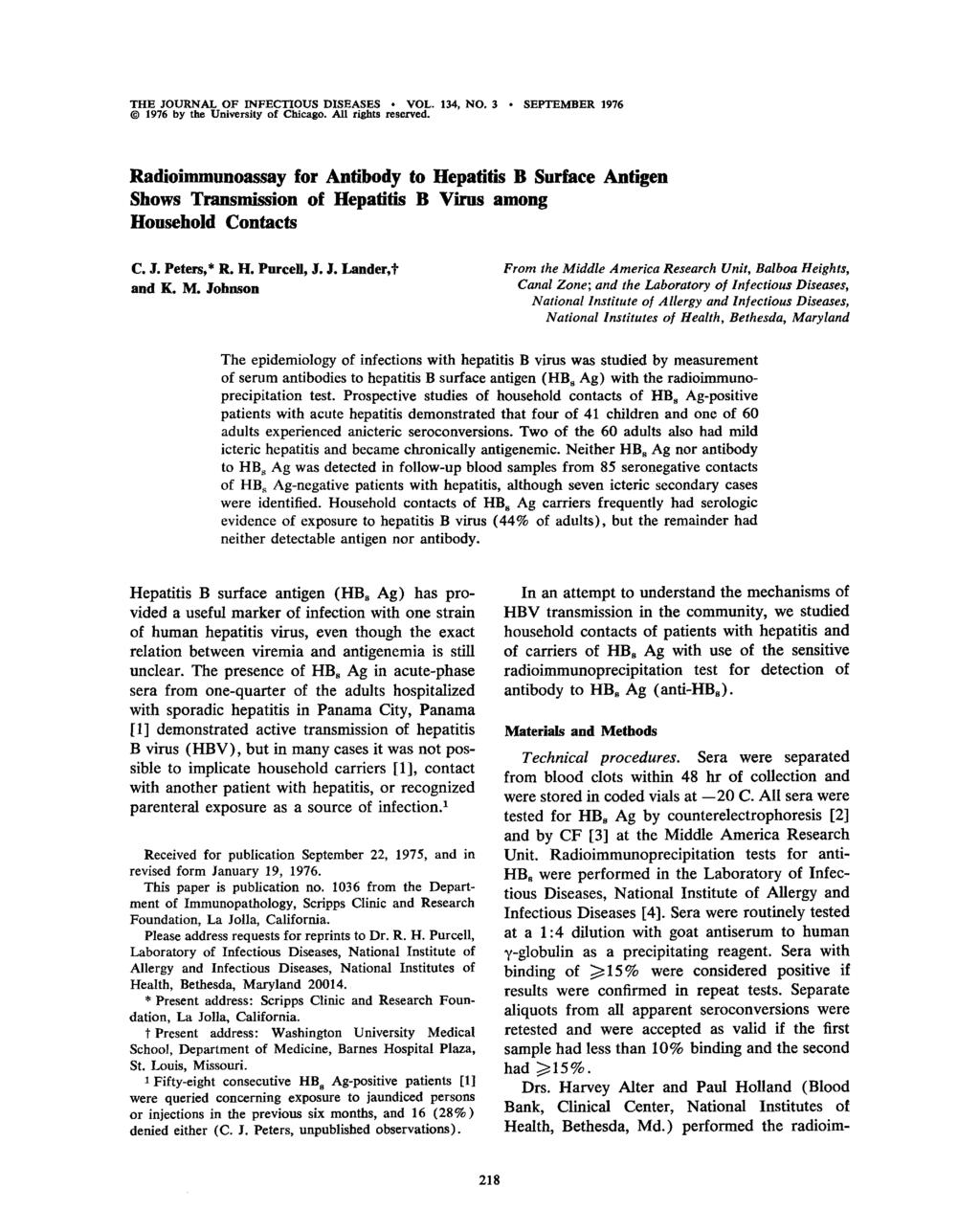 THE JOURNAL OF INFECTIOUS DISEASES VOL. 134, NO.3 SEPTEMBER 1976 1976 by the University f Chicag. All rights reserved.