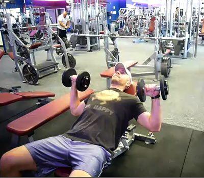 Workout C DB Incline Chest Press Lie on a bench with the
