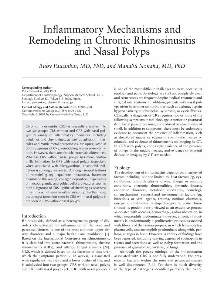 Inflammatory mechanism in CRS CRS: Inflammatory disease of sinonasal tract of multifactorial etiology.