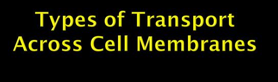 PASSIVE TRANSPORT Transport of molecules across the membrane from a high concentration to low concentration,