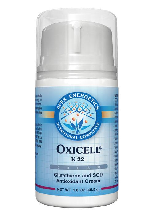 Apex Energetics OxiCell is a glutathione and superoxide dismutase antioxidant cream.