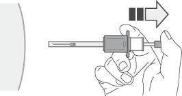 13. Then release pressure on the plunger. The needle will automatically retract into the needle guard where it will be locked permanently. 14.
