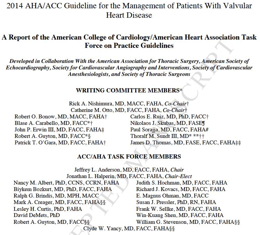 2014 AHA/ACC Guideline for the Management of Patients With Valvular Heart Disease Class