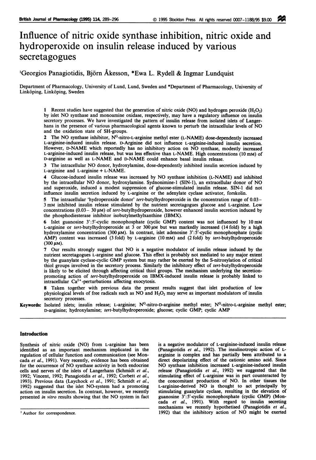 British Joumal of Pharmaology (1995) 114, 289-296 B 1995 Stokton Press All rights reserved 7-1188/95 $9.