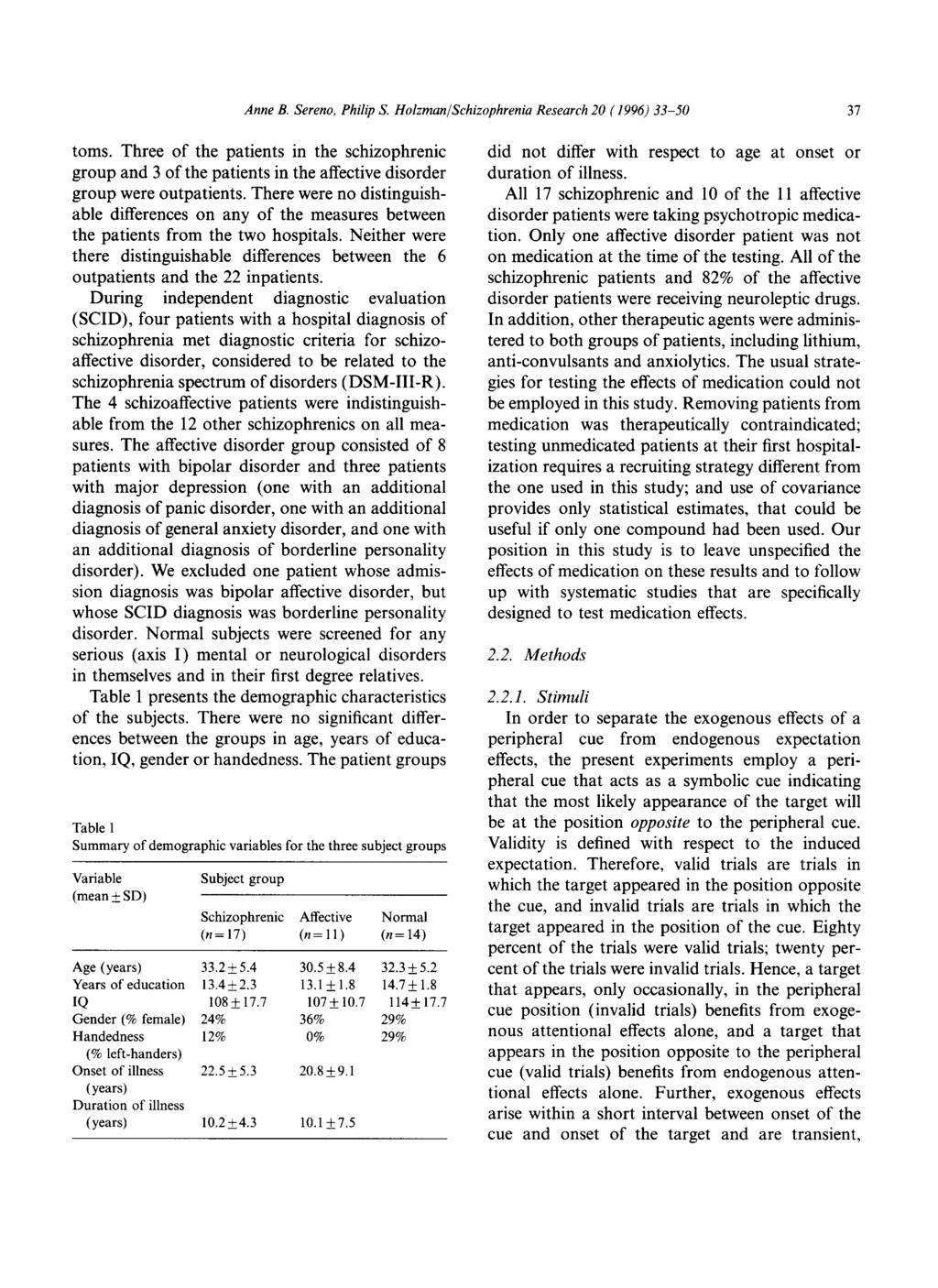 Anne B. Sereno, Philip S. Holzman/Schizophrenia Research 20 (1996) 33-50 37 toms.