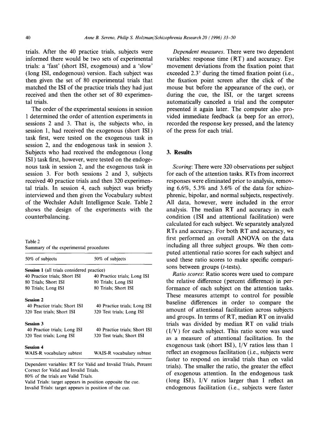 40 Anne B. Sereno, Philip S. Holzman/Schizophrenia Research 20 (1996) 33-50 trials.