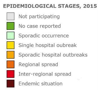 Overall European situation regarding occurrence of CPE using an epidemiological scale of