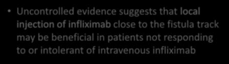 Uncontrolled evidence suggests that local injection of infliximab close to the fistula