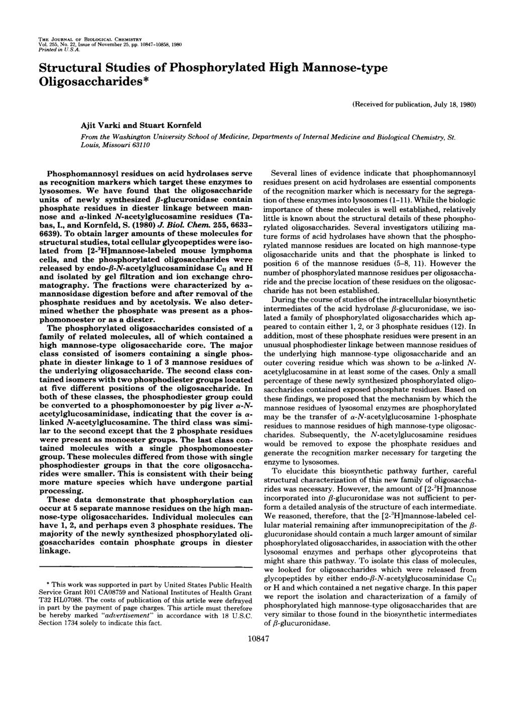 THE JOURNAL OF BOLOGCAL CHEMlSTRY Vol. 255. No. 22, ssue of November 25, pp. 1084i-10858, 1980 Printed in U SA.