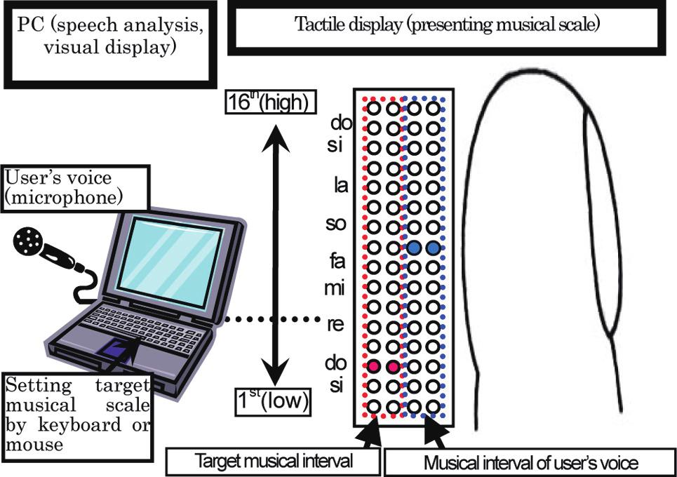 Using this tactile feedback system, the correspondence between musical scale and proprioceptive sensation (muscular sensation, and so on) of the two subjects was returned to pre-hearing loss levels.