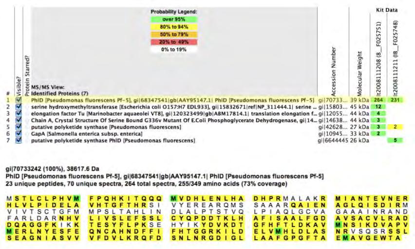 Figure 2. PhlD identification using Scafford. A series of genetically engineered E. coli was developed accordingly. Among these candidates, E. coli PG1/pKIT10.