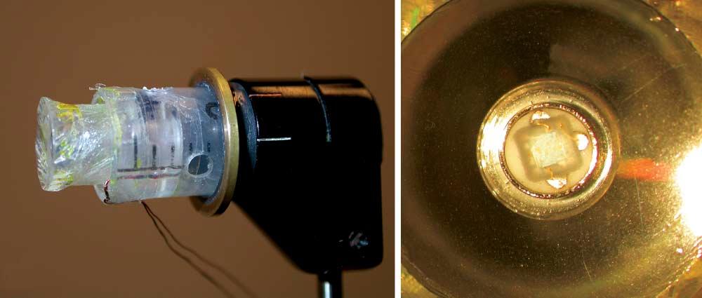 A B 2 1 Figure 1. Dynamic contour tonometer (DCT) tip. A, The DCT tip inserted into a Goldmann applanation tonometer tip holder. B, Surface of the experimental DCT tip.